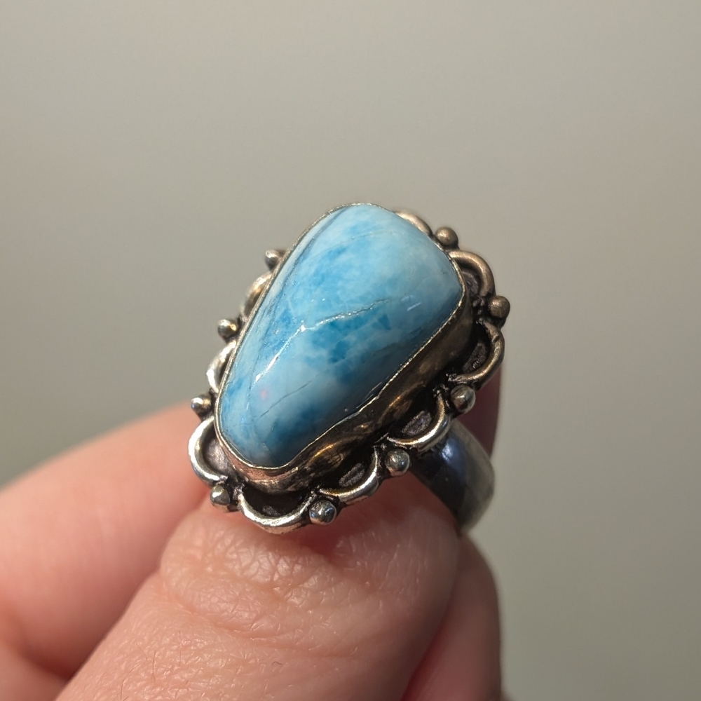 Blue Dyed Natural Stone Sterling Silver Ring
